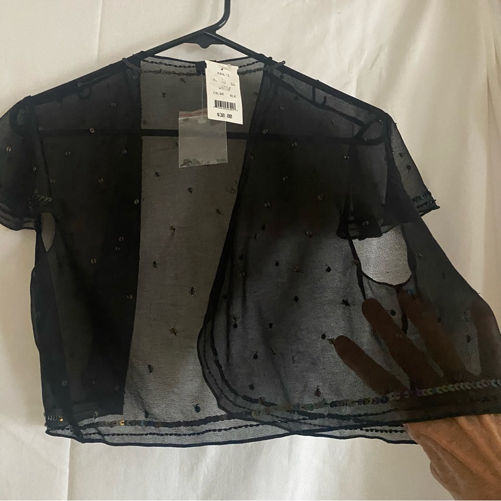 NWT Women’s Black Sheer Sequin Bolero Top
